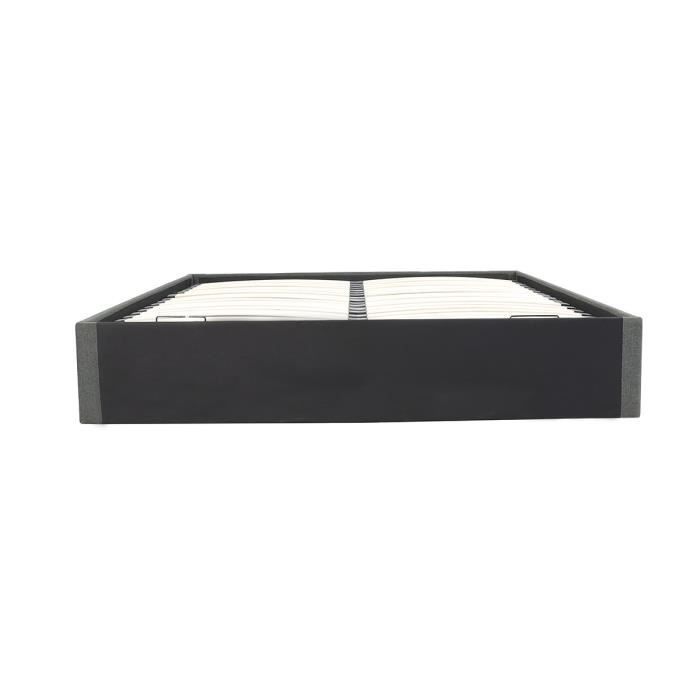 Cama adulta ECLIPSE + espacio de almacenamiento diurno - Tela gris oscuro - 160 x 200 cm