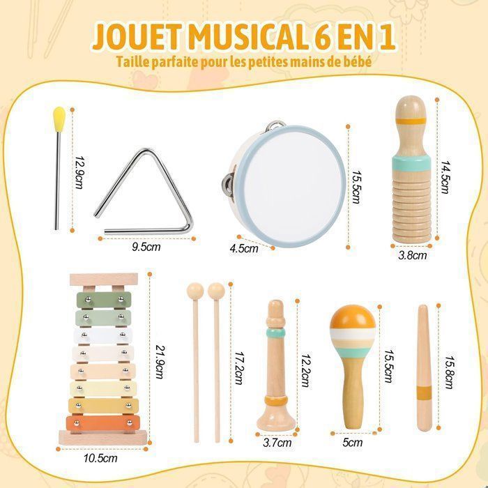 Instrumento musical infantil, brinquedo musical Montessori de madeira, pegada segura, sons nítidos, presente para crianças de 1 a 9 anos.