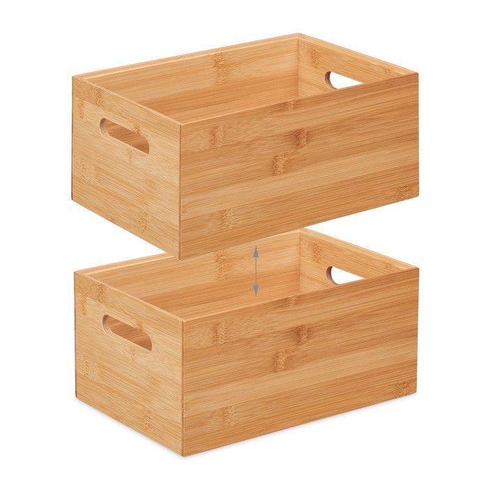 Caja de almacenamiento Relaxdays de bambú, apilable, resistente, de apertura sencilla, 14 x 30 x 20 cm (alto x ancho x profundidad), con asas, color natural.