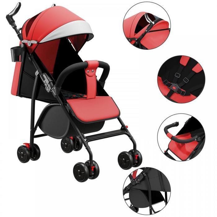 JEOBEST compacte kinderwagen met katoenen kussens, muggennet, bekerhouders en zonnekap.