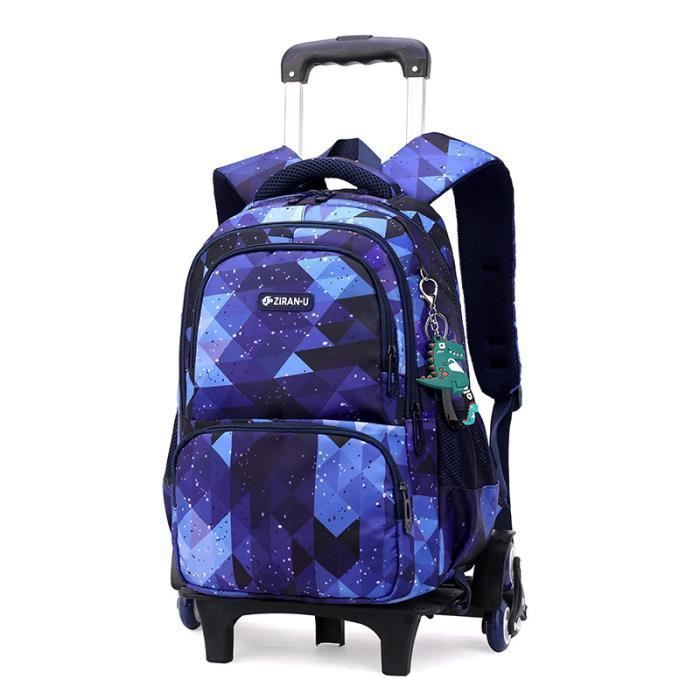 Mochila escolar Garon con ruedas para niños, mochila con ruedas para uso diario y viajes, edades de 6 a 16 años, estampado de rombos azules, PZCC