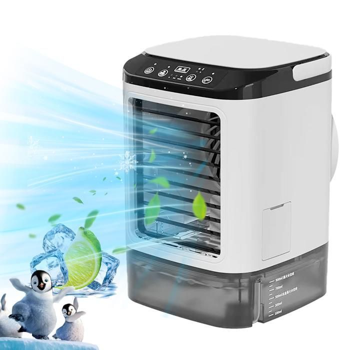 Mini aire acondicionado portátil de 900 ml - Enfriador de aire - 3 velocidades - Ventilador con movimiento hacia arriba y hacia abajo - Silencioso y portátil - Luz nocturna
