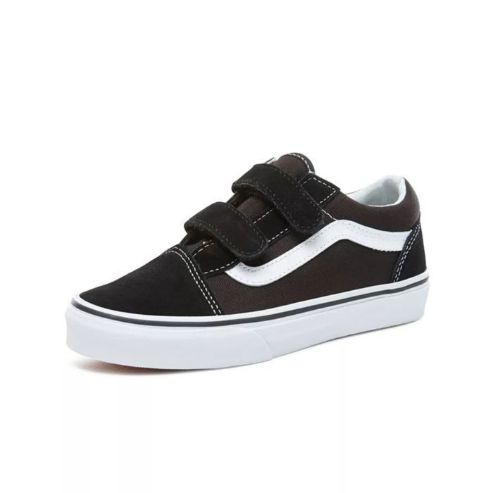 Vans Old Skool V — Low-top sneakers for boys, black, with hook-and-loop closure and rubber sole
