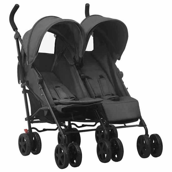 Double stroller - vidaXL - Anthracite - Adjustable - Foldable - With canopy