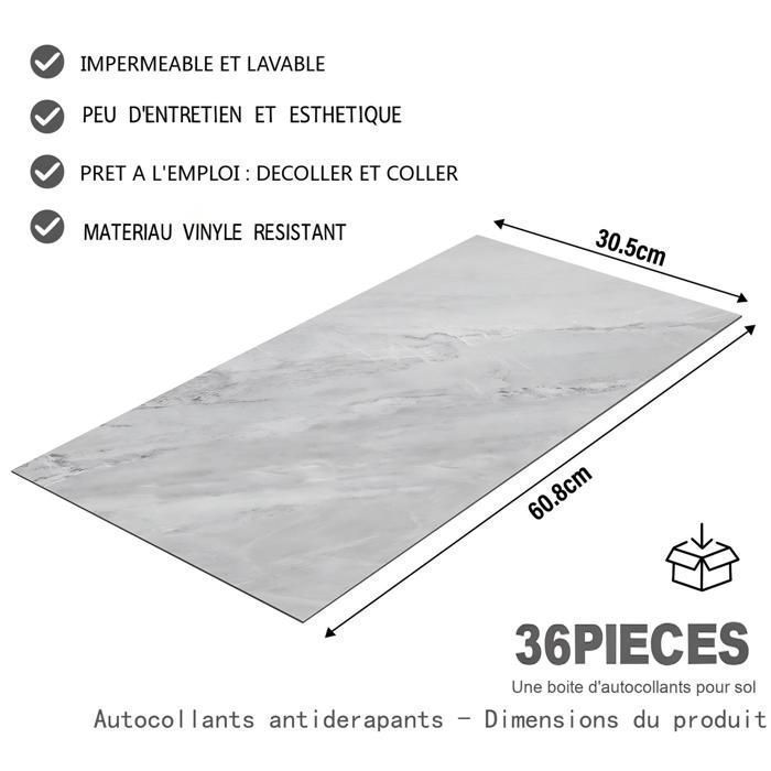 PVC-Bodenbelag – Selbstklebende Fliesen – 5 m² – für Wohnzimmer – Wasserfest – 36 Stück – Weiß-graue Steinoptik