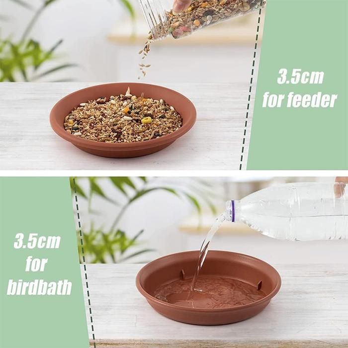Lot de 2 Mangeoire Oiseaux et Abreuvoir Oiseaux - D21 x 3.5H cm polypropylène - Mangeoire pour oiseaux sauvages pour Jardin, Parc