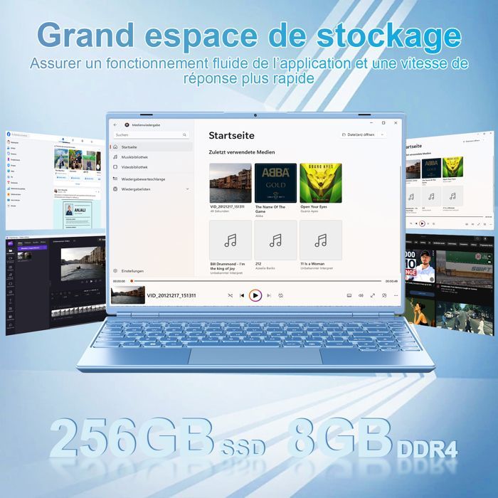 NOTODD 14'' HD Laptop - 8GB RAM + 256GB SSD - Intel Celeron N5095 - Windows 11 - 2K screen - 4 cores - HDMI - Blue
