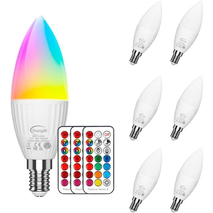 E14 RGB LED-lamppu, viileä valkoinen 5700K, 5W (vastaa 50W) kynttilälamppu, himmennettävä väriä vaihtava (6 kpl pakkaus)
