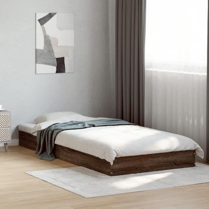 Zomer 2026@Eenpersoonsbedframe - Lattenbodem - voor volwassenen - zonder matras - bruin eikenhout 75x190cm, samengesteld hout, 4720
