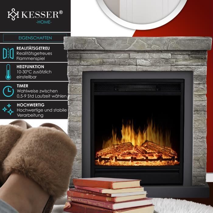 KESSER® Vrijstaande elektrische haard - met 3D LED-vlameffect, met verwarmingsfunctie, 1800W grijs