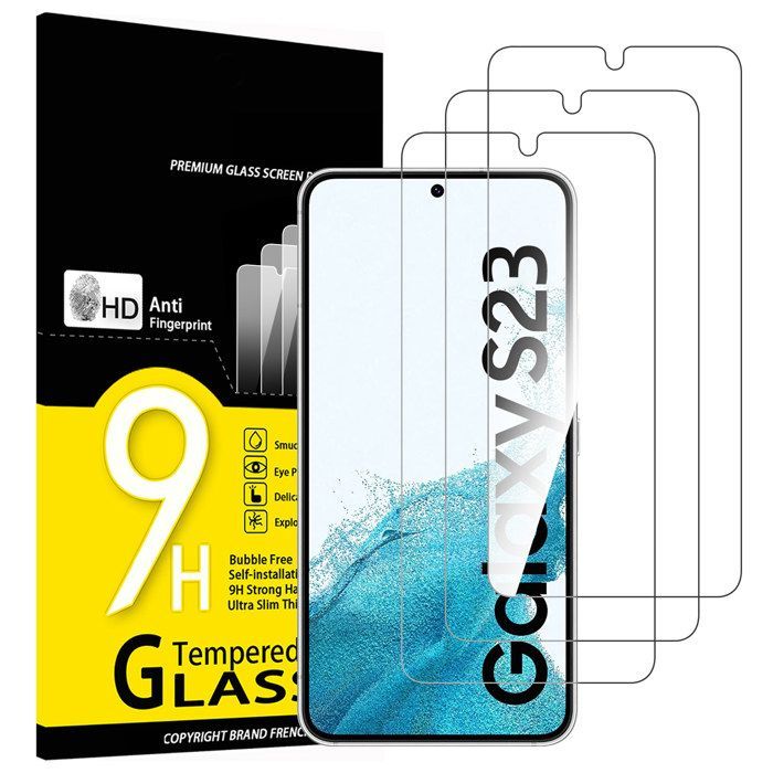 Confezione da 3 pellicole protettive in vetro temperato per Samsung Galaxy S23, efficaci contro i graffi.