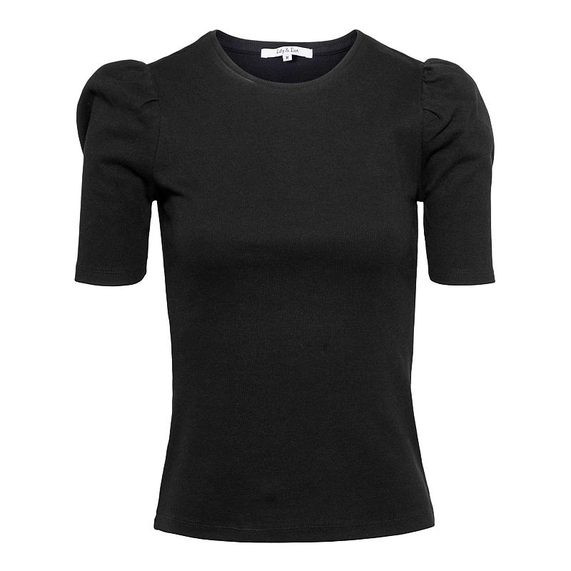 Top de canalé talla S-XL con mangas abullonadas, color negro.