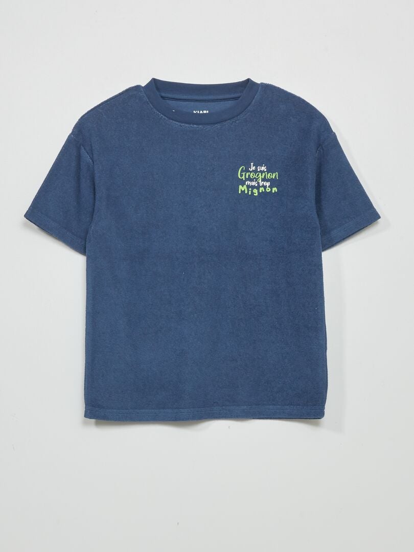 Camiseta de manga curta em tecido atoalhado - AZUL