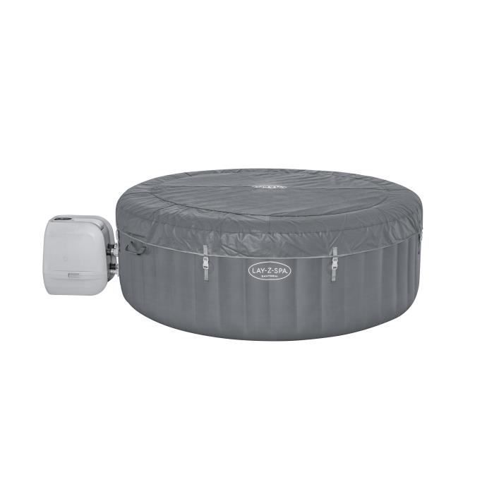 Spa hinchable BESTWAY - Lay-Z-Spa Santorini - Capacidad para 5 a 7 personas - Redondo (Incluye 5 reposacabezas acolchados + 2 luces LED de agua ColorJet)