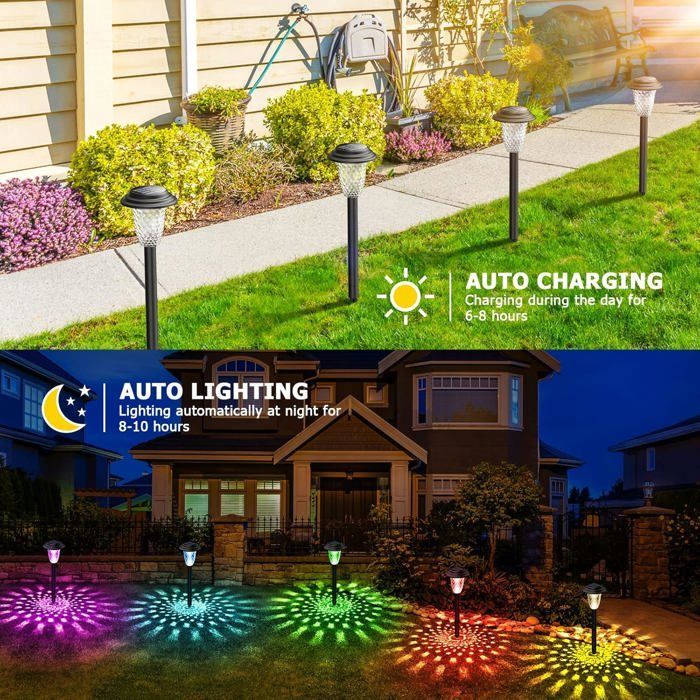 Iluminación exterior, luces solares para césped, luces decorativas para jardines y paisajes.