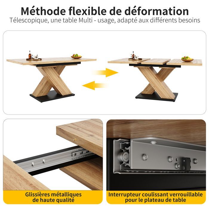 Mesa de comedor extensible de madera, mesa cuadrada extensible para 4 a 6 personas, mesa de comedor con extensión, madera natural.
