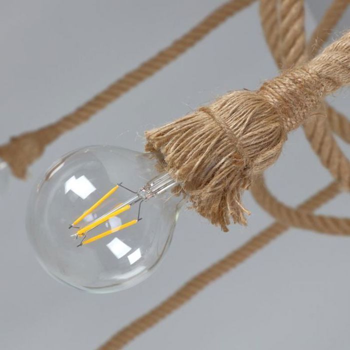 WOTTES Rétro Lustre Suspension Araignee Corde de Chanvre avec 3 Bras E27 Douille,  Industriel Lampe DIY 2.0m Fil Longueur Ajustable