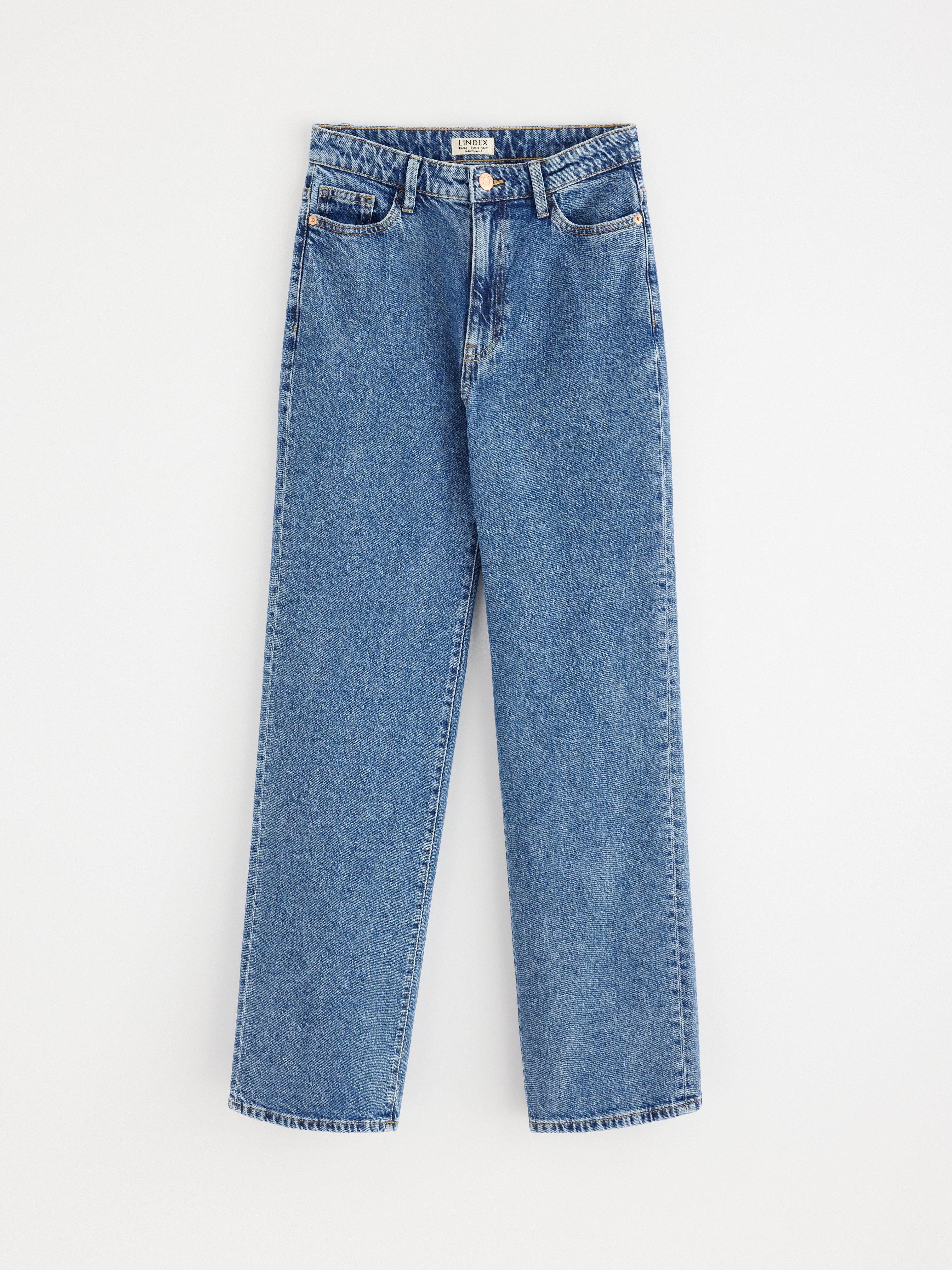 Calça jeans WIDE Hanna com leve elastano, azul denim.