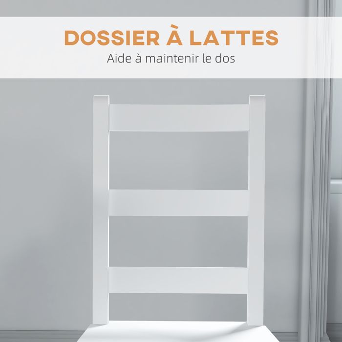 Lot de 2 chaises de salle à manger HOMCOM en bois massif de pin chaise de cuisine dossier lattes esprit campagne blanc
