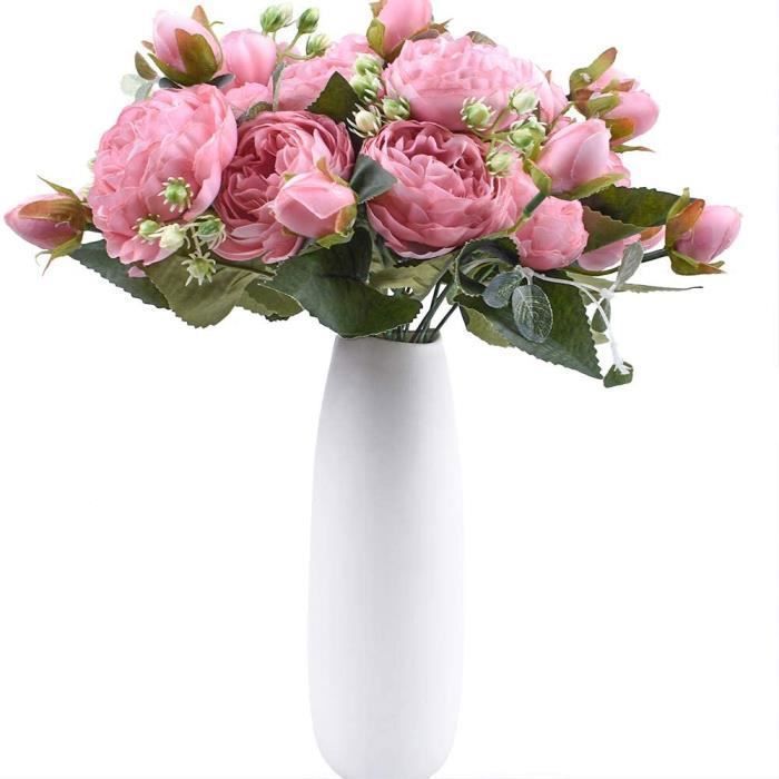 Ramos de flores de peonía artificiales de seda - BIGILANTUH - 4 unidades - Rosa - 29 cm - Decoración para fiestas