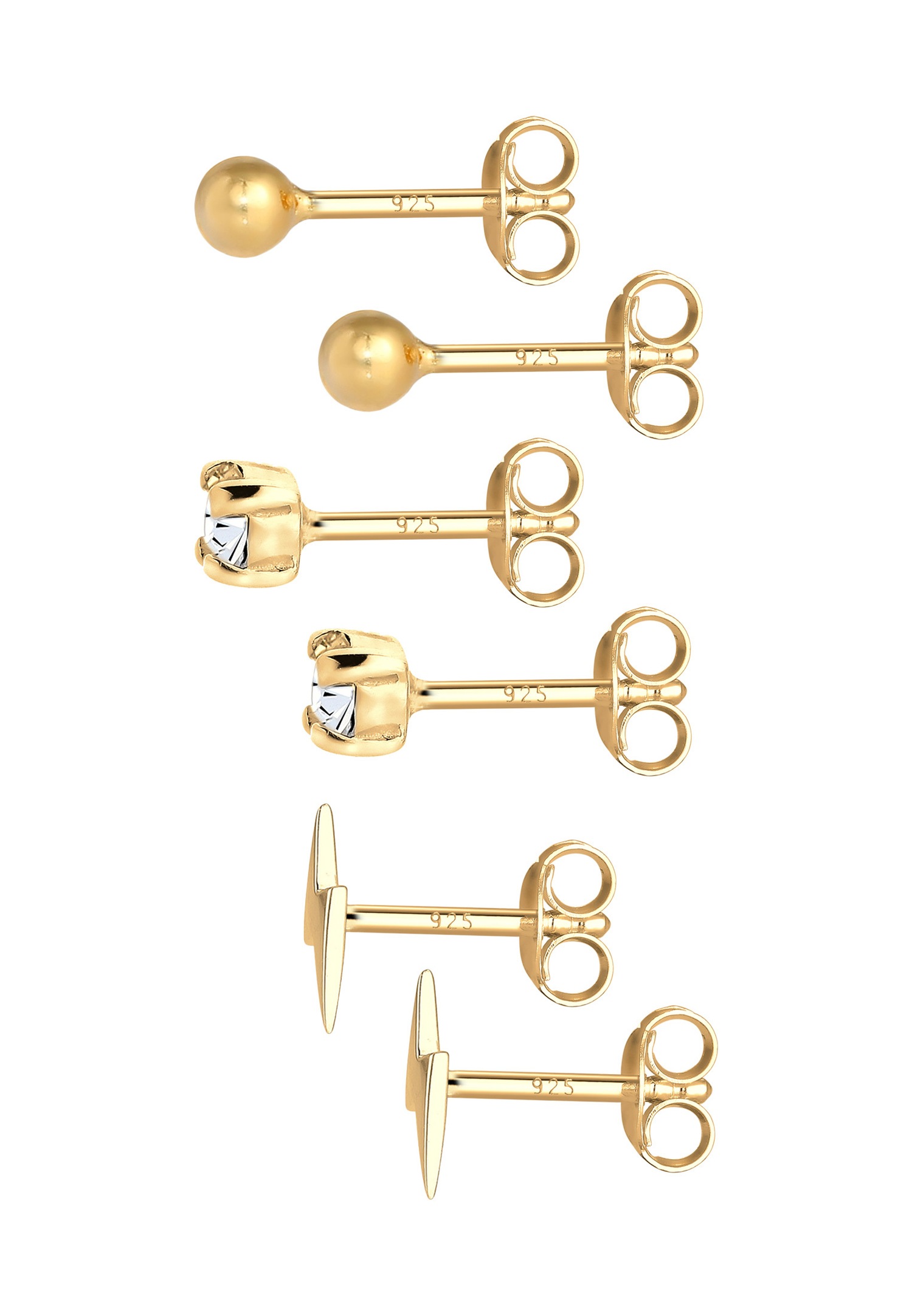 Elli Femmes clous d'oreilles boule foudre set de 3 avec cristaux en argent sterling 925