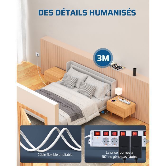 Regleta DEWENWILS de 6 tomas, 16 A + 7 interruptores, 3 m, blanca, 230 V, 3680 W máx.