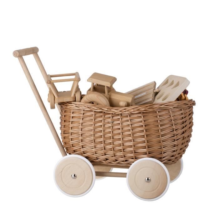 Spielzeug – Lauflernwagen aus Naturweide mit Holzrädern – ab 3 Jahren – robust und stabil
