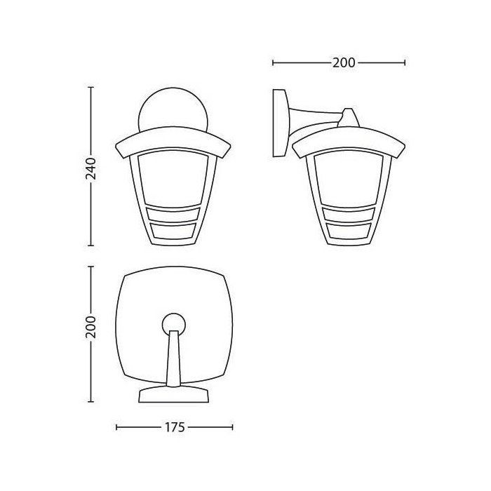 Aplique de pared exterior - PHILIPS - Creek - Orientación hacia abajo - Negro - IP44
