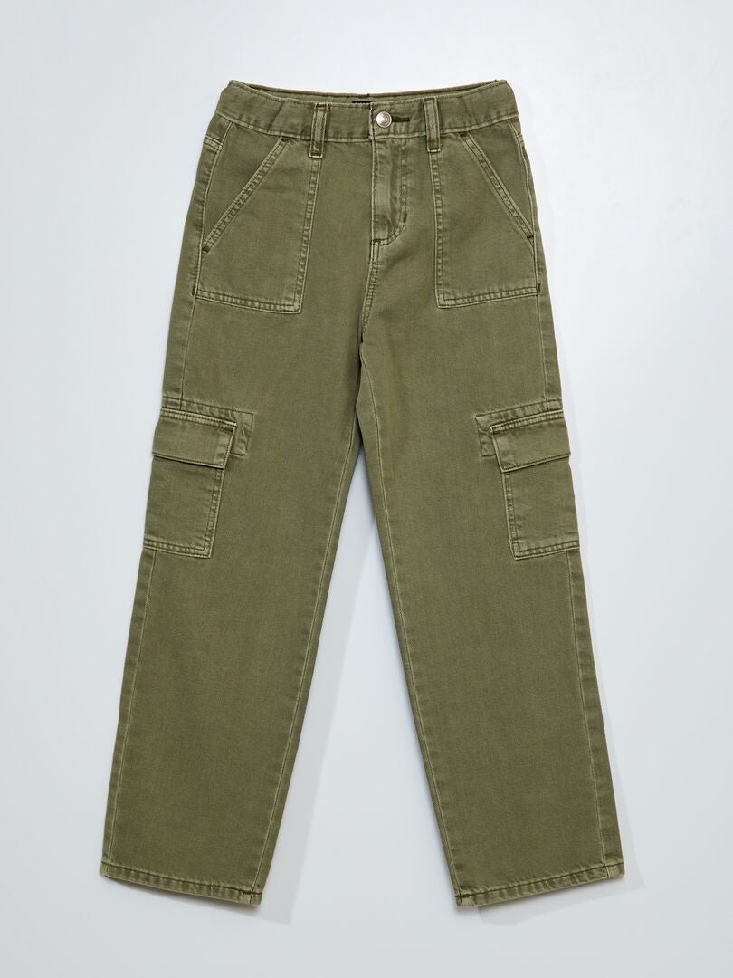 Calça jeans de perna larga com bolsos laterais - VERDE