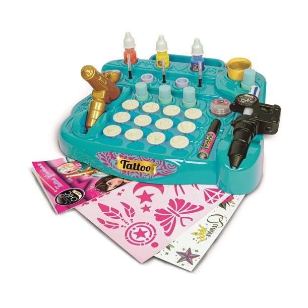 CLEMENTONI - Studio de tatouage temporaires pour enfant - Kit complet  - Pochoirs, peintures corps et transfert - Dès 7 ans