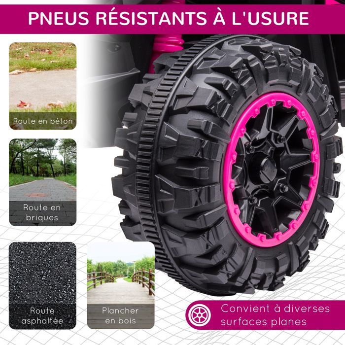 Quad eléctrico infantil - HOMCOM - 12V, 2 motores, 2 velocidades (3-6 km/h), faros LED, claxon, asiento ergonómico - Rosa