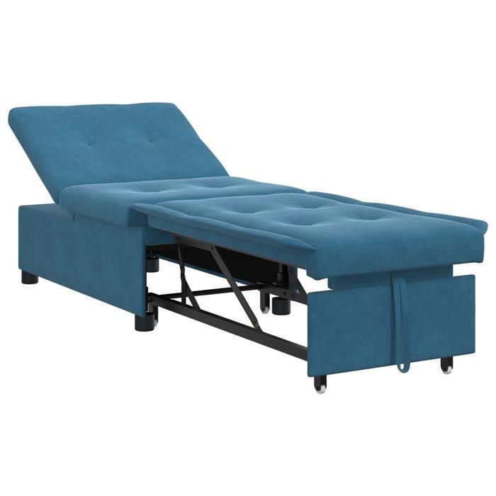 313498 y sofá cama 3 en 1, diván, convertible, en terciopelo azul.