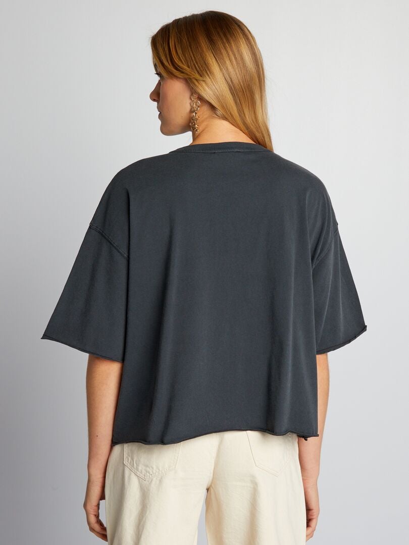 Katoenen T-shirt met verlaagde armsgaten - zwart