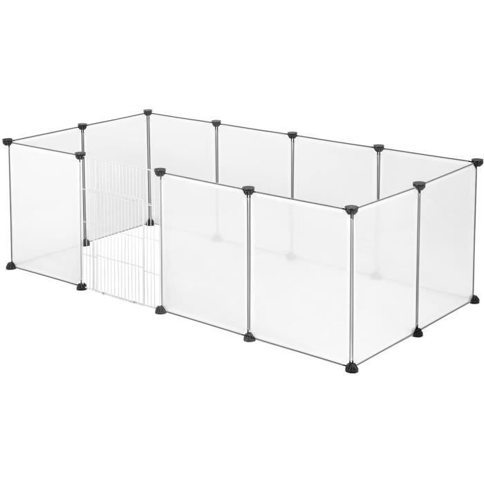 EUGAD Enclos avec Porte pour Petits Animaux,Interieur Plastique,réglable DIY 12 Panneaux,145x75x46cm,Transparent