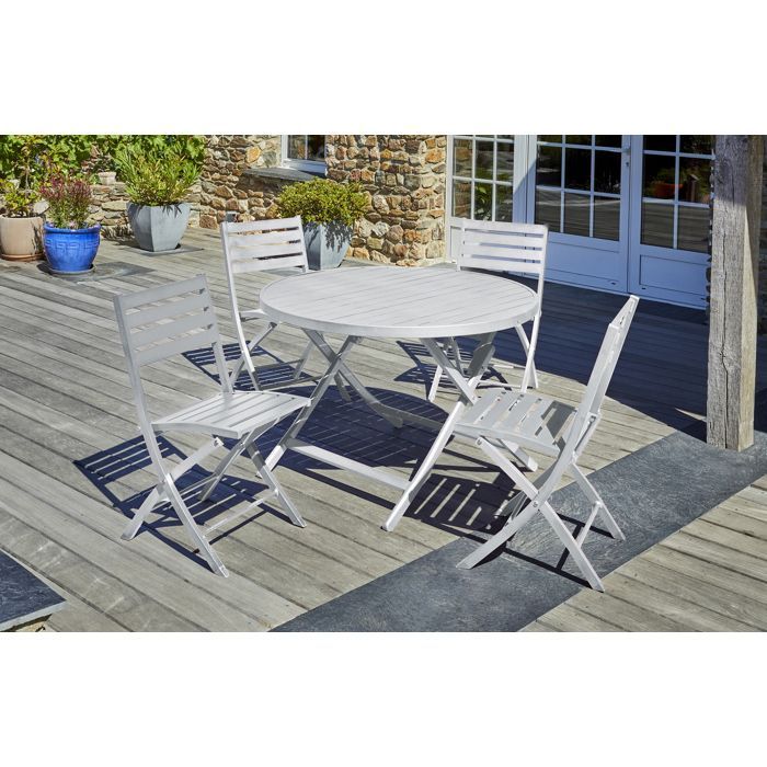 Ensemble repas de jardin 4 places en aluminium - Gris clair