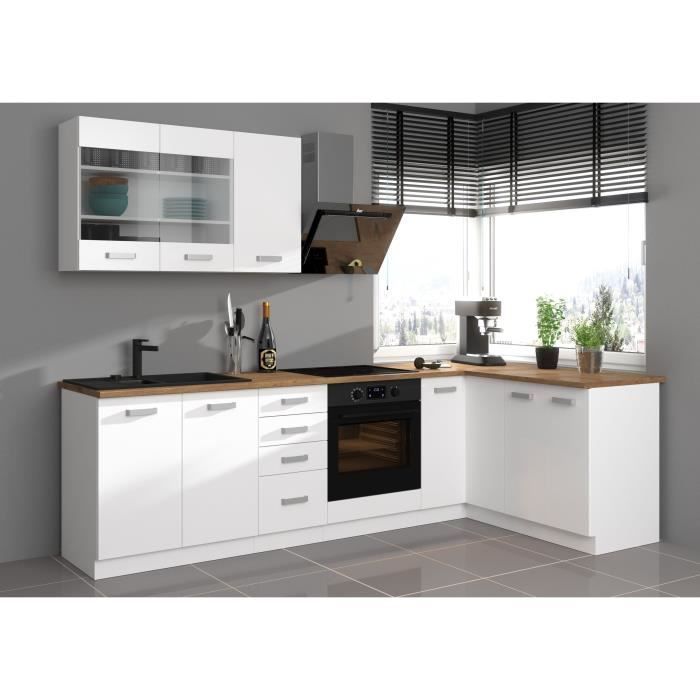 Cucina angolare completa ATLAS con 8 elementi (reversibile destra/sinistra) - Finitura bianca - L270 cm - Piano di lavoro non incluso