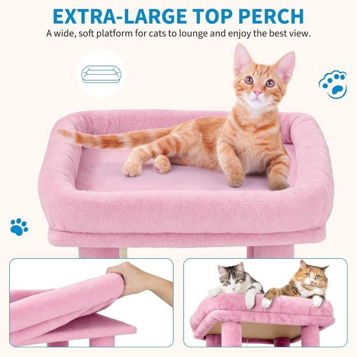 Arbre à Chat Griffoir-TOYS S-45× 72 × 156CM-Tour d'escalade Stable à Plusieurs Niveaux, Arbres d'activité-ROSE