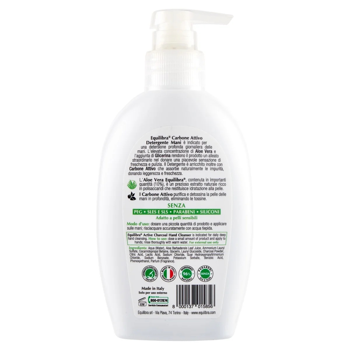 EQUILIBRA Equilibra Detox desinfetante para as mãos com carvão ativado 300ml Efeito desintoxicante