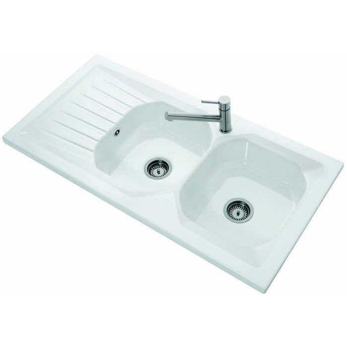 Fregadero WINDSOR PLUS de 2 cubetas - Dimensiones: 120 x 60 cm - Cerámica - Blanco brillante - Con escurridor