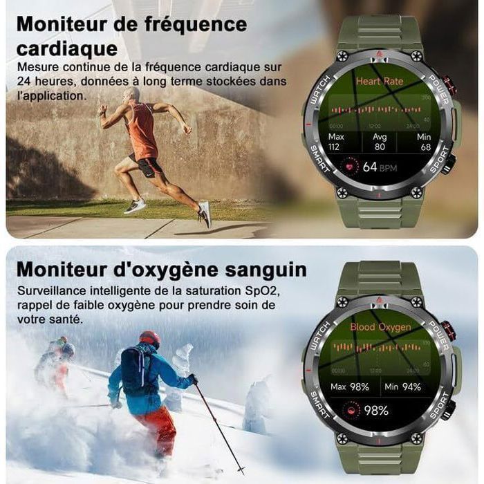 Blackview heren smartwatch 1,45 inch met Bluetooth, bellen, meer dan 100 sportfuncties, IP68 waterbestendigheid, SpO2-meting, slaapregistratie, compatibel met iOS en Android, legergroen