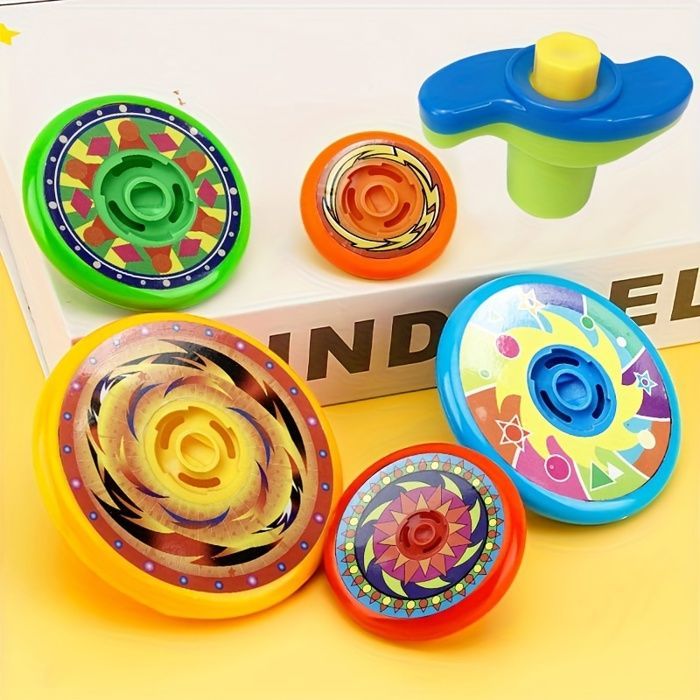 5-Piece Stackable Spinning Tops with Launcher, Colorful Competition Game for Kids, Birthday Party Gift