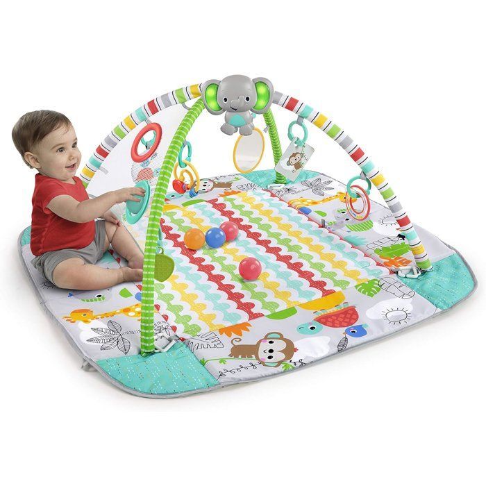 Alfombra de juegos para bebés BRIGHT STARTS, piscina de bolas, tropical, 5 modos de juego - 40 bolas - 7 juguetes desmontables, regalo para bebés