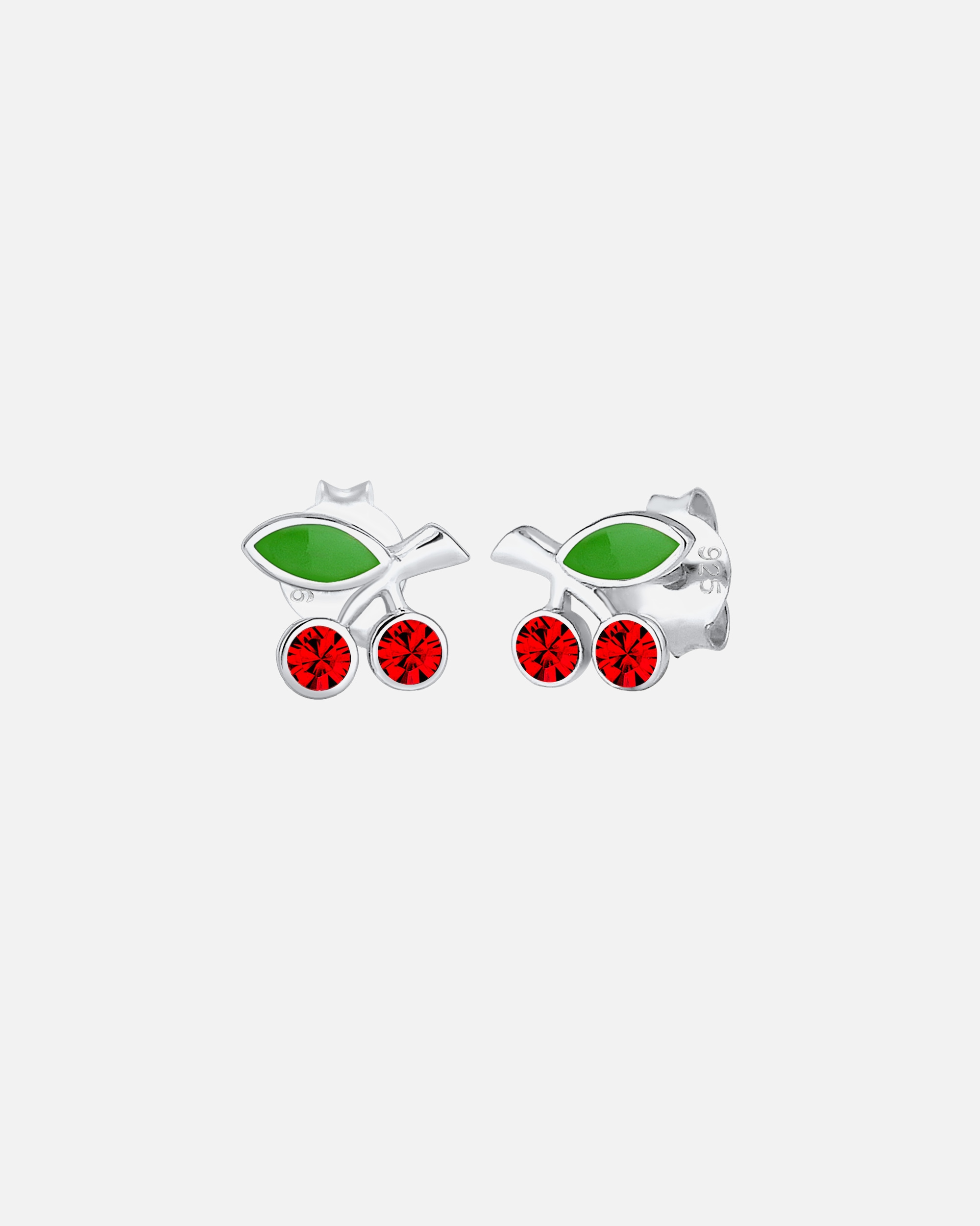 Elli Enfants Clous d'oreilles Cerises avec Émail et Cristaux en Argent Sterling 925