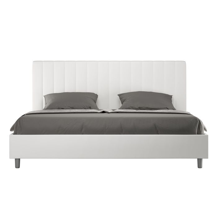Lit king size coffre - Ityhome - Agueda - Similicuir blanc - 200x210 cm - Tête de lit rembourrée