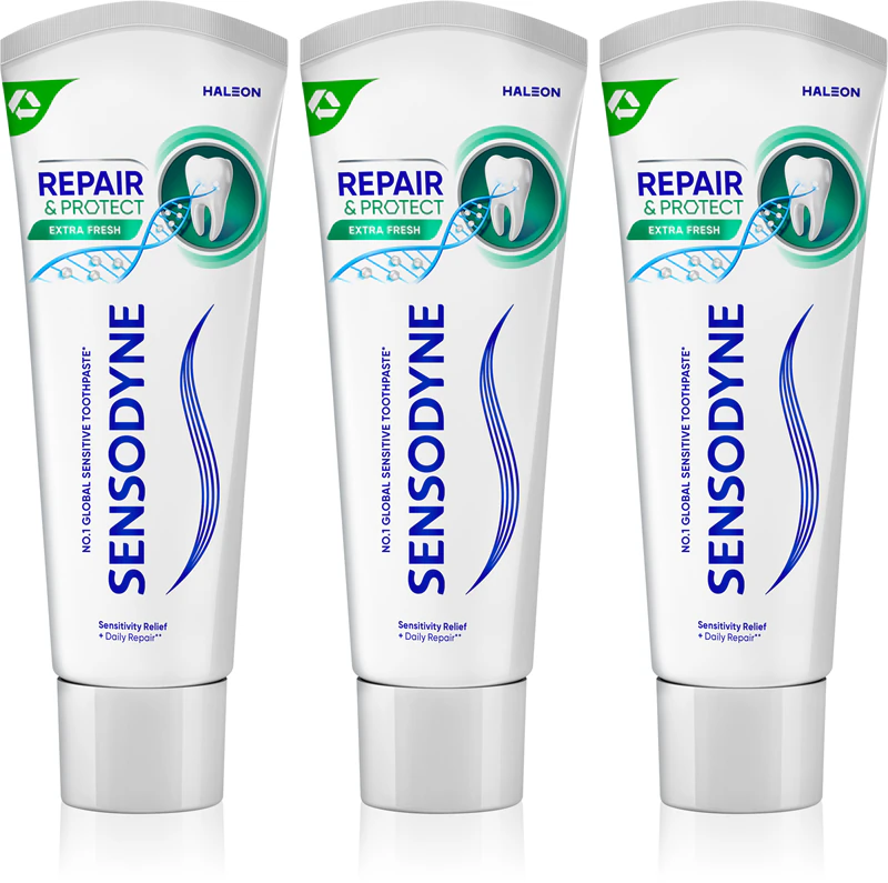 creme dental Sensodyne Repair & Protect Extra Fresh protege os dentes e as gengivas.
