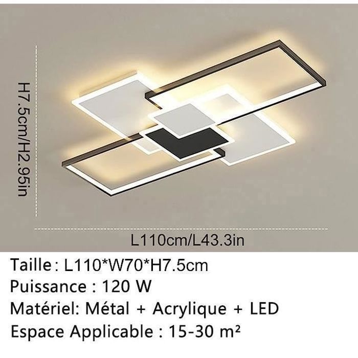 DORLINK 120W dimbare LED-plafondlamp met afstandsbediening – Ø110cm – 3000-6500K – Modern design – Woonkamer/keukenverlichting – Zwart+wit