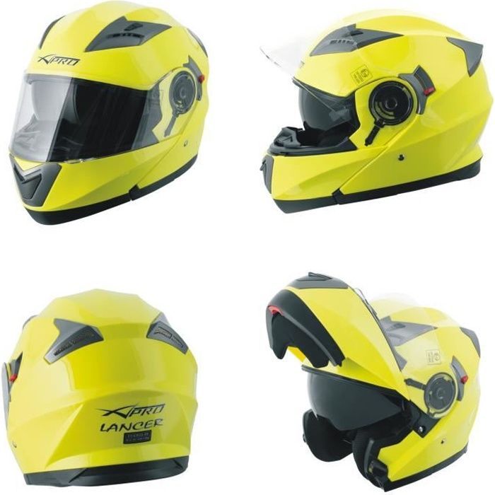 Casco modular de motocicleta con visera convertible y visera solar fluorescente (XXL)