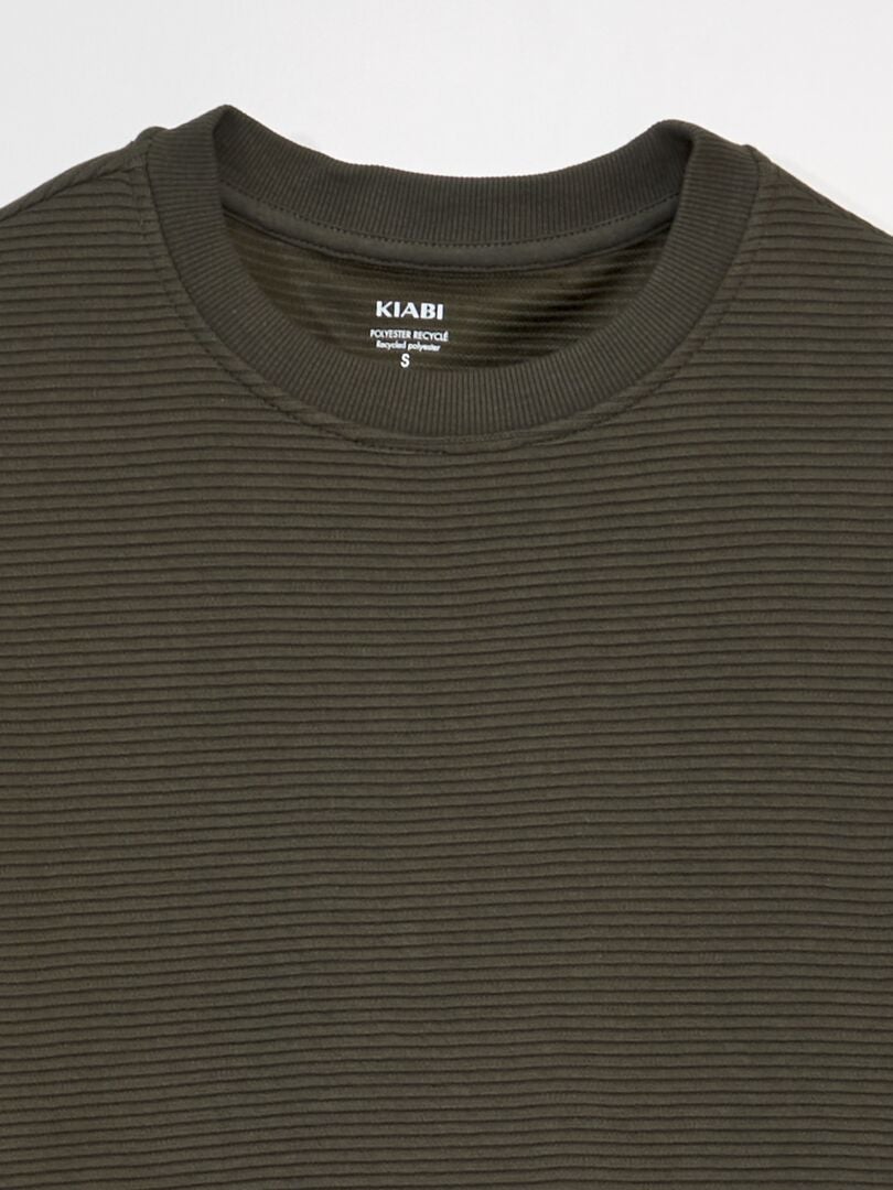 Sweatshirt met ronde hals in gestreepte stof - KHAKI