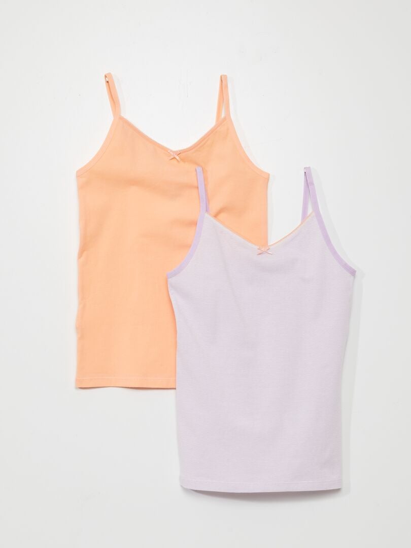 Set van 2 elastische katoenen tanktops - PAARS