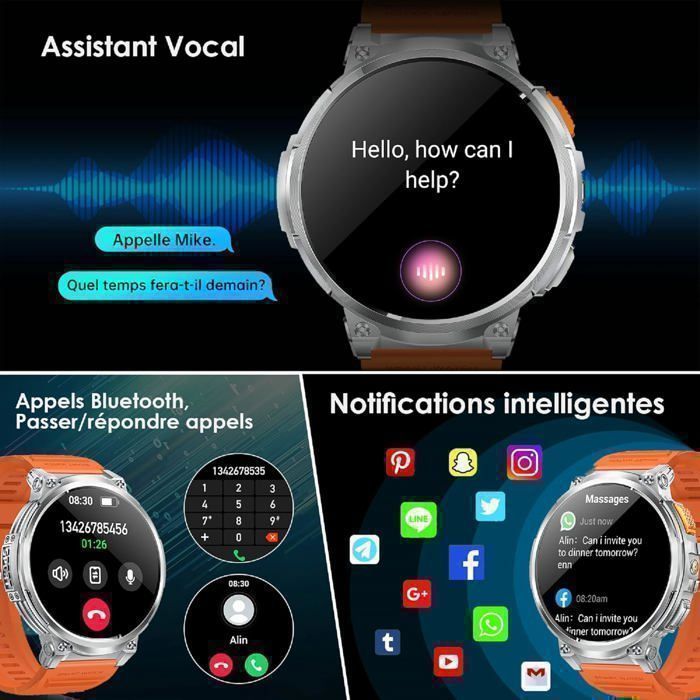 Smartwatch masculino com chamadas Bluetooth, tela HD de 1,85